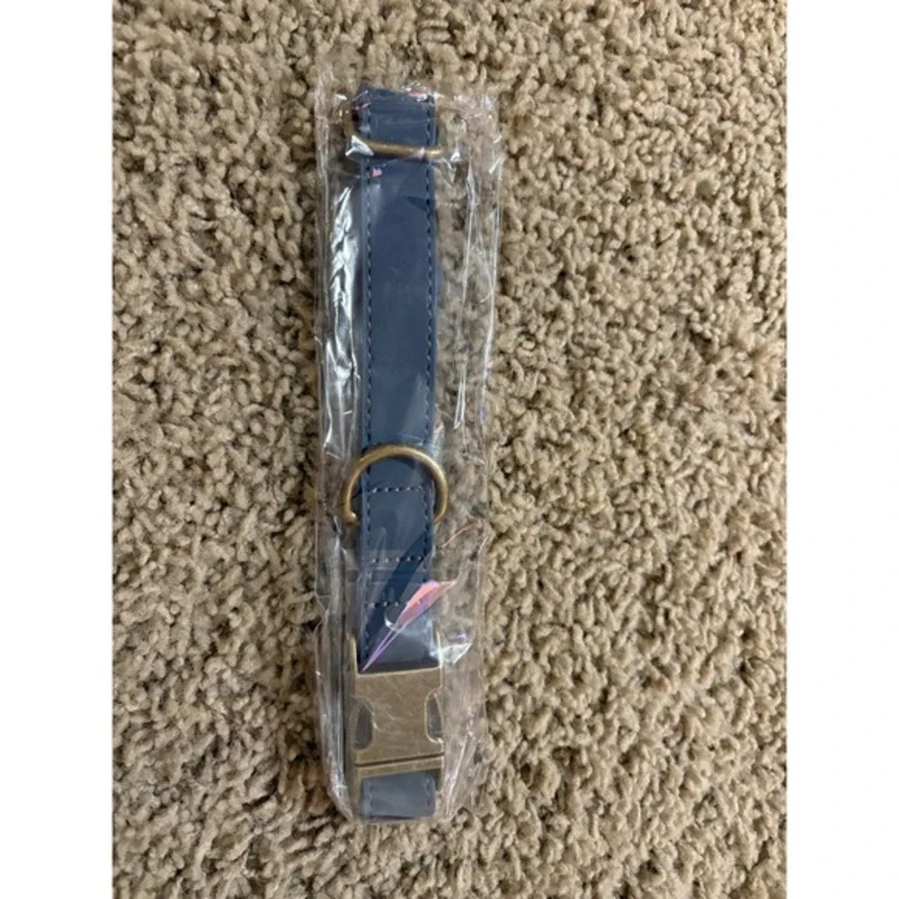 New Didog‎ Leather Dog Collar Blue Size M Metal Buckle Adjustable Sturdy Ring